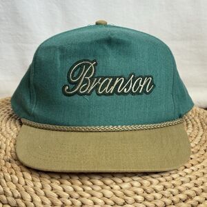 Vintage 90s Branson Rope Snapback Hat Green Tan Two-Tone NWOT
